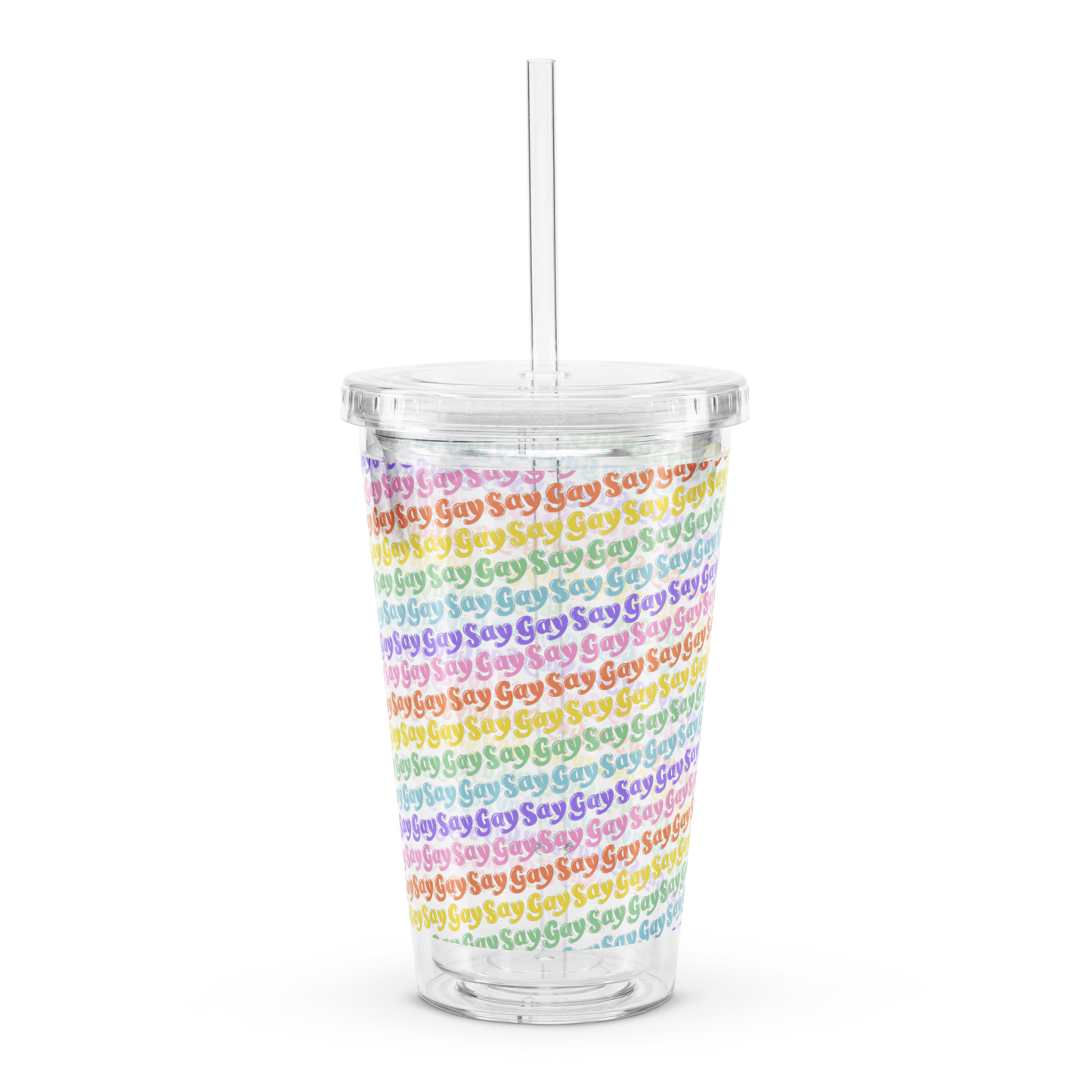 Say Gay Pattern Plastic Tumbler